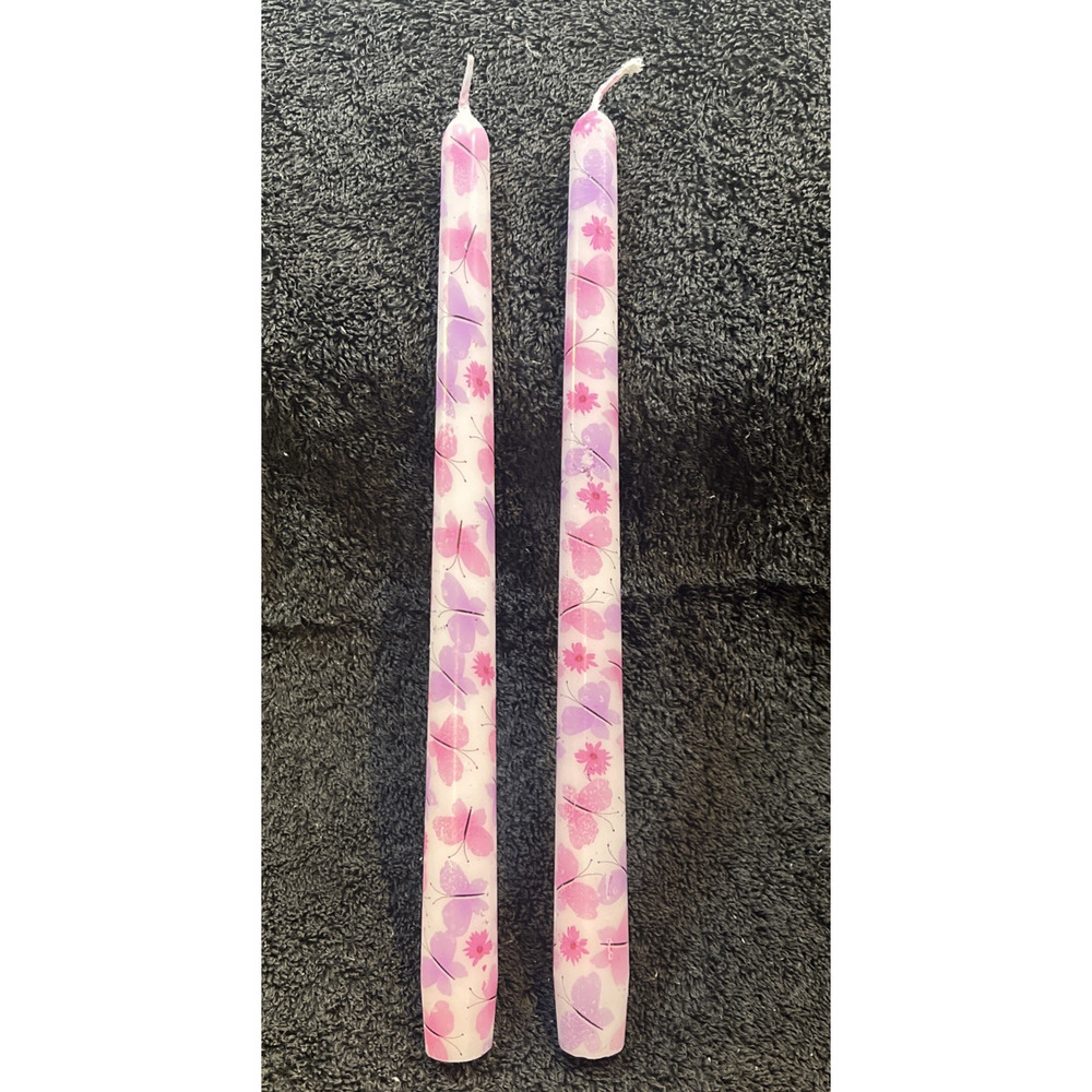Taper Candles Candlesticks 10 Inch Handmade 2pcs Purple Butterfly Flowers